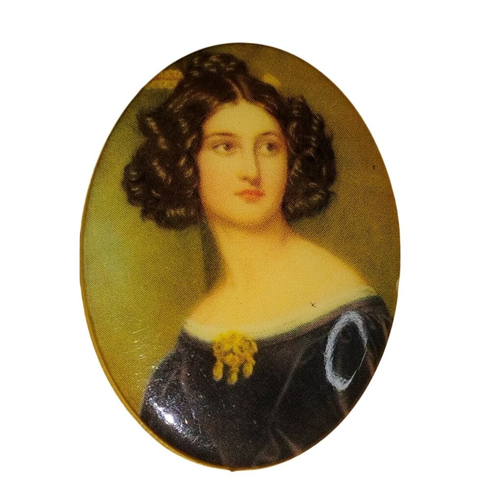 Vintage Victorian Revival Lady Portrait Brooch 1.5"